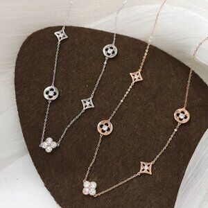 5-station necklace 18KY Gold Plated or Rhodium Plated over 925 Sterling silver